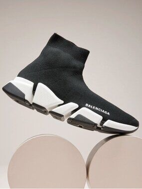 Authentic Balenciaga Kids' Speed 2.0 Sneakers - Black/White - US 4